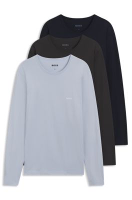 Three-pack of cotton T-shirts with logo embroidery, Blue / Grey