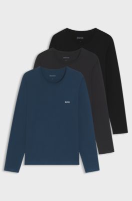 Three-pack of cotton T-shirts with logo embroidery, Black / Grey / Blue