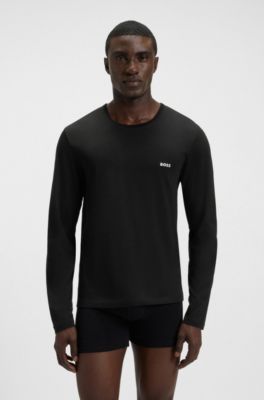 Lot de trois t-shirts en coton avec logo brod&eacute;, Noir / Gris / Bleu