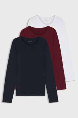 Set van drie katoenen T-shirts met logostiksel, Blauw / Rood / Wit