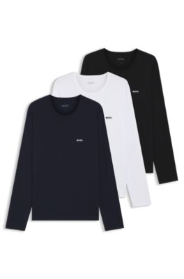 Lot de trois t-shirts en coton avec logos, Noir / Blanc / Bleu