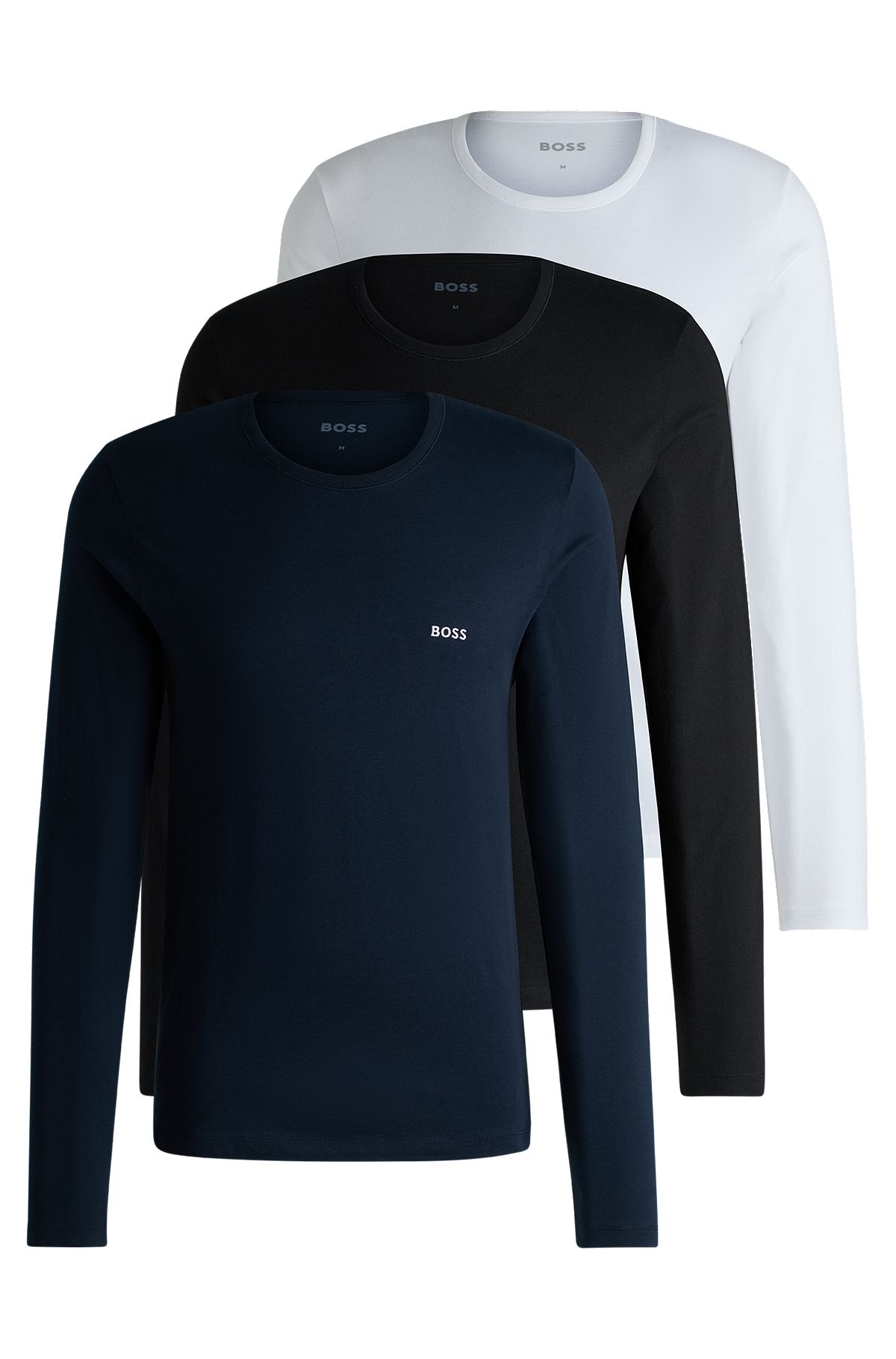 Pakke med tre undertrøje-T-shirts i bomuld og med logo, Sort/hvid/blå