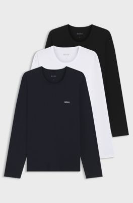 Three-pack of cotton T-shirts with logo embroidery, Black / White / Blue