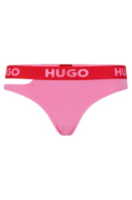 HUGO - Stretch-cotton thong briefs with logo waistband | Klassische Strings