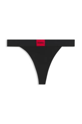 Stretch-cotton thong with red logo 1
