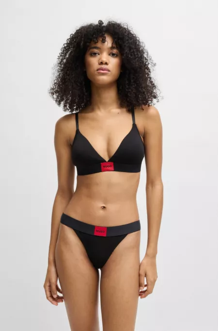 Stretch-cotton thong with red logo label