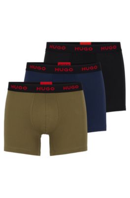 Hugo Boss Three-pack Of Stretch-cotton Boxer Briefs With Logo Waistbands In Dark Blue