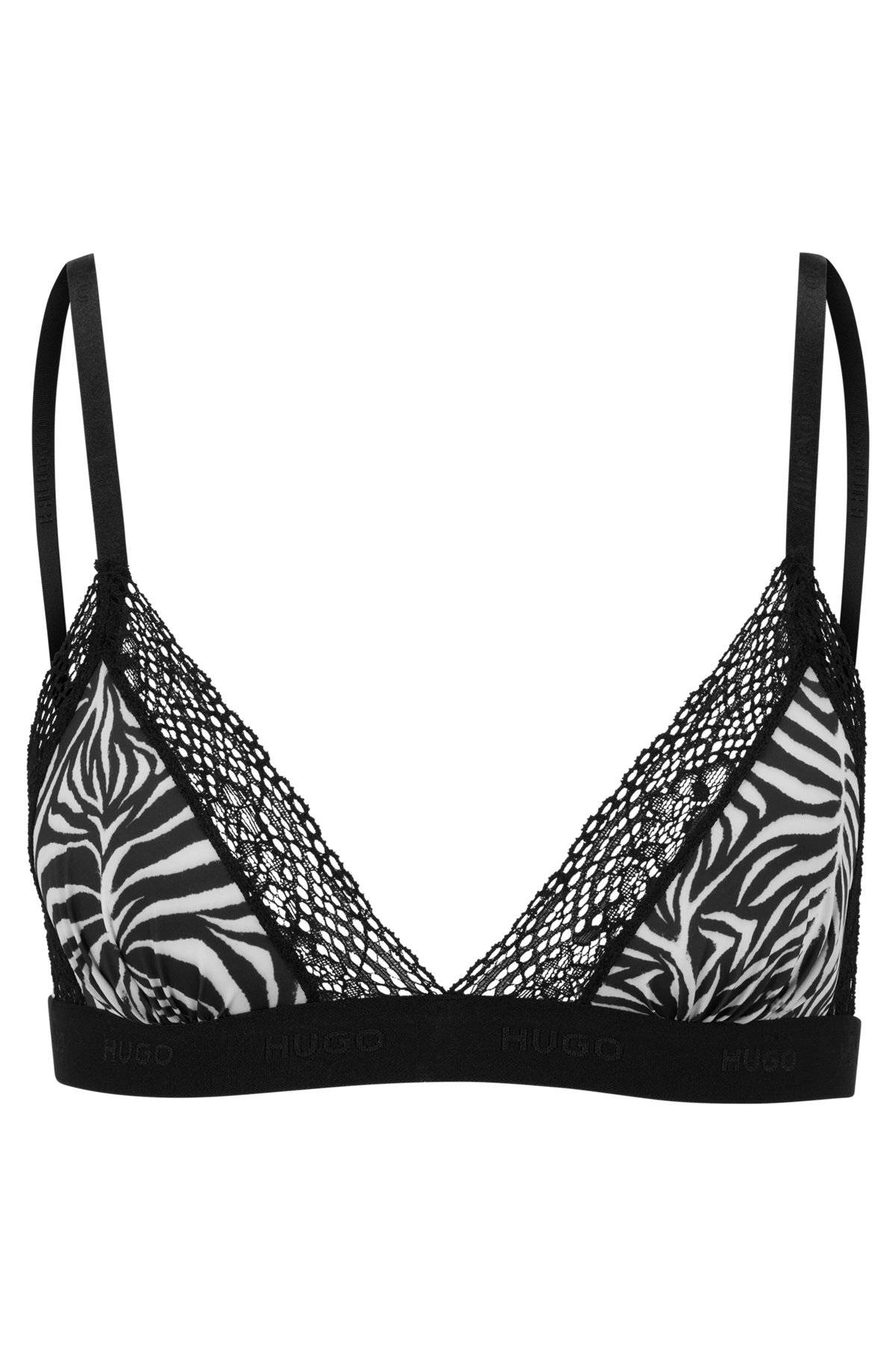 HUGO - Unpadded triangle bra with zebra print and logo waistband