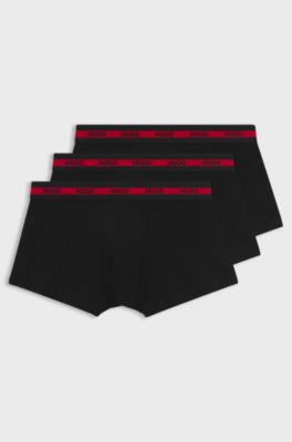 Three-pack of stretch-cotton trunks with logo waistbands, Black