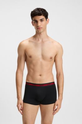 Three-pack of stretch-cotton trunks with logo waistbands, Black
