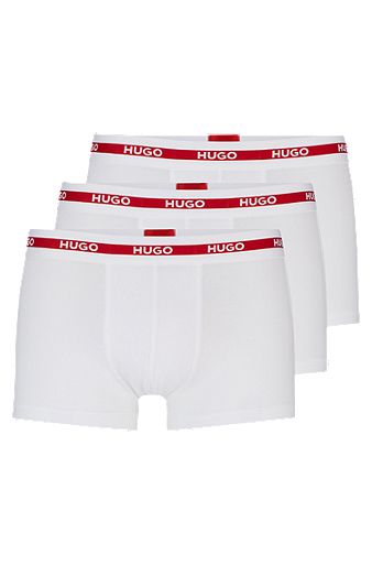 Pakke med tre par underbukser i bomuld med stræk og linning med logo, Hvid