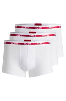 Hugo Three-pack Of Stretch-cotton Trunks With Logo Waistbands In White