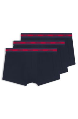Three-pack of logo trunks in stretch cotton, Dark Blue