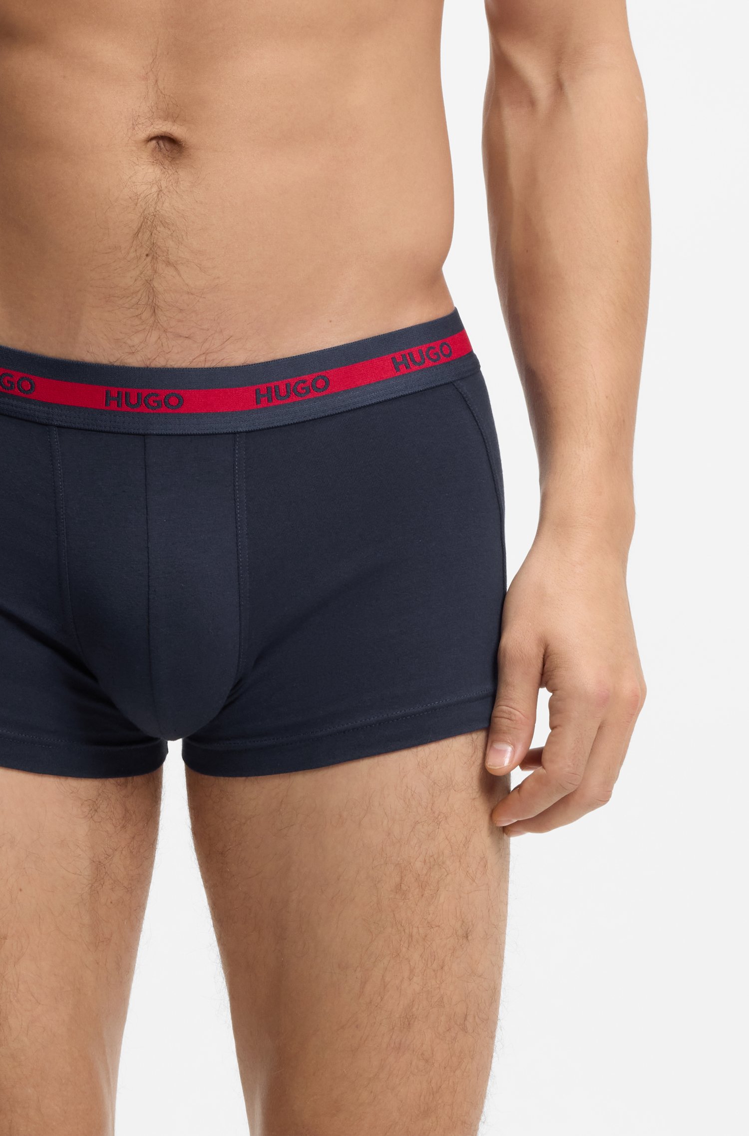 Hugo Three-pack of stretch-cotton trunks with logo waistbands kalsonger herr – bild 3