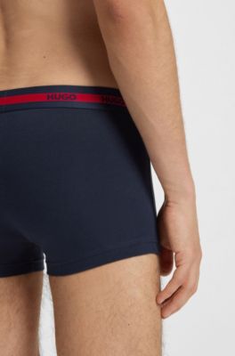 Three-pack of logo trunks in stretch cotton, Dark Blue