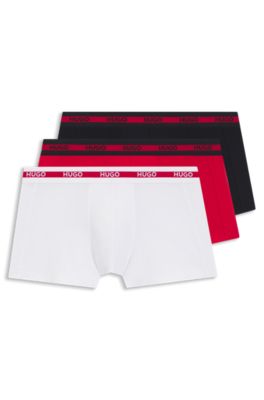 Three-pack of logo trunks in stretch cotton, Black / White / Red