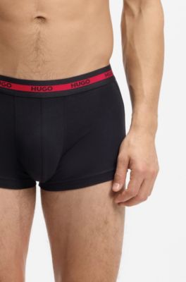 Three-pack of stretch-cotton trunks with logo waistbands, Black / White / Red
