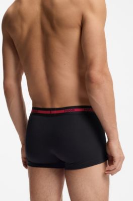 Three-pack of stretch-cotton trunks with logo waistbands, Black / White / Red