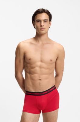 Three-pack of stretch-cotton trunks with logo waistbands, Black / White / Red