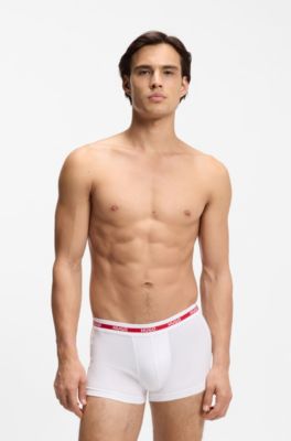 Three-pack of stretch-cotton trunks with logo waistbands, Black / White / Red
