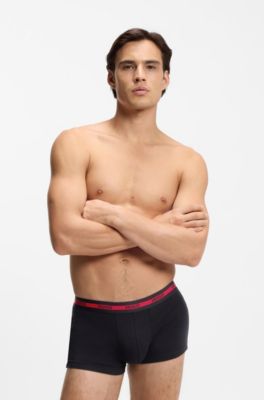 Three-pack of stretch-cotton trunks with logo waistbands, Black / White / Red