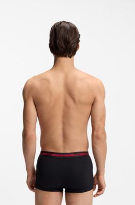 Three-pack of stretch-cotton trunks with logo waistbands, Black / White / Red