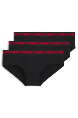 Three-pack of logo-waistband briefs in stretch cotton, Black