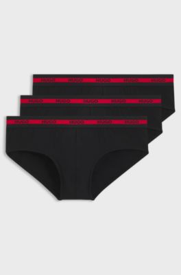 Dreierpack Slips aus Stretch-Baumwolle mit Logos am Bund, Schwarz