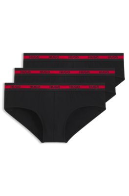 Hugo Uomo Nero Slip In Cotone Elasticizzato Con Elastico In Vita Con Logo In Confezione Da Tre