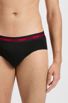 Three-pack of logo-waistband briefs in stretch cotton, Black