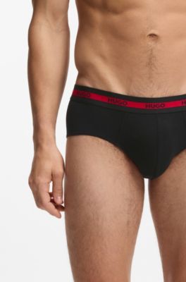 Three-pack of logo-waistband briefs in stretch cotton, Black