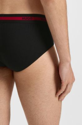 Three-pack of logo-waistband briefs in stretch cotton, Black
