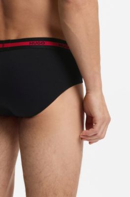 Dreierpack Slips aus Stretch-Baumwolle mit Logos am Bund, Schwarz