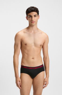 Three-pack of logo-waistband briefs in stretch cotton, Black