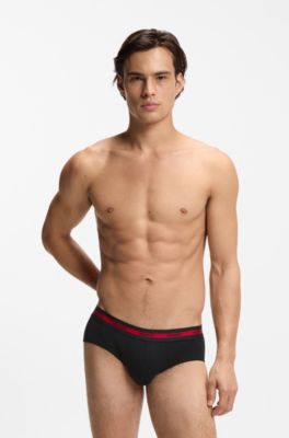 Three-pack of logo-waistband briefs in stretch cotton, Black