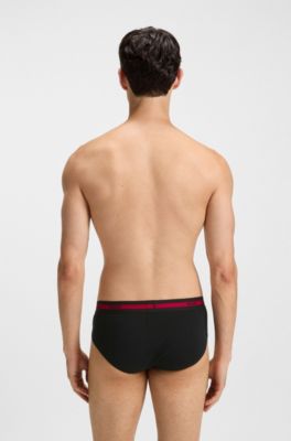 Three-pack of logo-waistband briefs in stretch cotton, Black