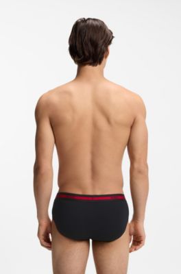Dreierpack Slips aus Stretch-Baumwolle mit Logos am Bund, Schwarz