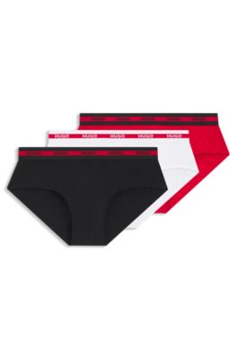 Lot de trois slips en coton stretch avec logo &agrave; la taille, Noir / Rouge / Blanc