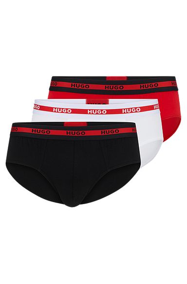 Three-pack of stretch-cotton briefs with logo waistbands, Black / Red / White
