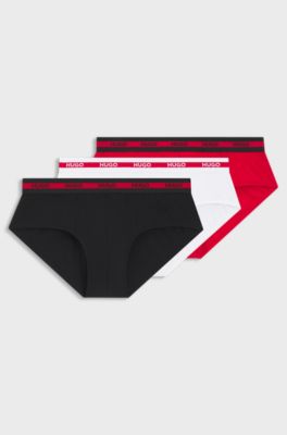 Three-pack of logo-waistband briefs in stretch cotton, Black / Red / White