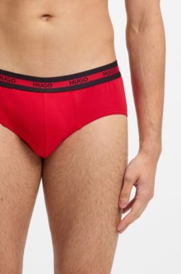 Three-pack of logo-waistband briefs in stretch cotton, Black / Red / White