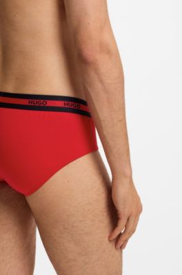 Three-pack of logo-waistband briefs in stretch cotton, Black / Red / White
