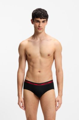 Three-pack of logo-waistband briefs in stretch cotton, Black / Red / White