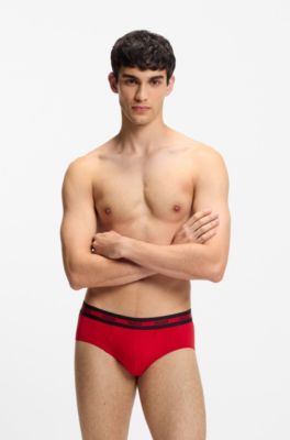 Lot de trois slips en coton stretch avec logo &agrave; la taille, Noir / Rouge / Blanc