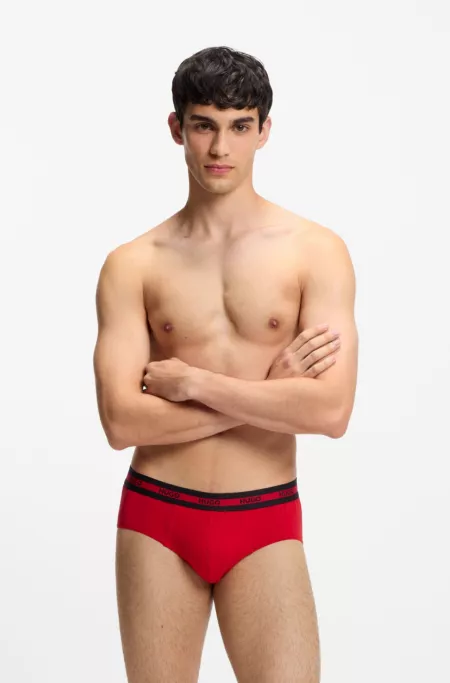 Lot de trois slips en coton stretch avec logo à la taille