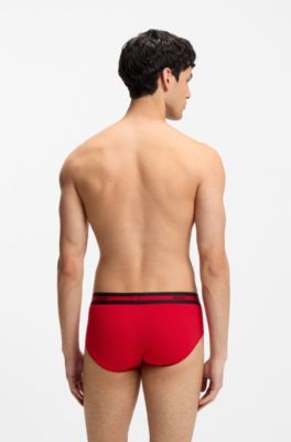 Three-pack of logo-waistband briefs in stretch cotton, Black / Red / White