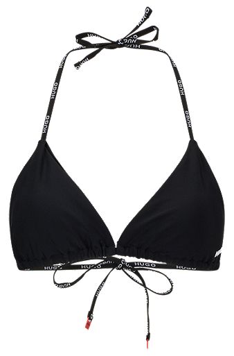 Triangel-Bikinitop mit Logo-Detail und Logo-Bändern, Schwarz
