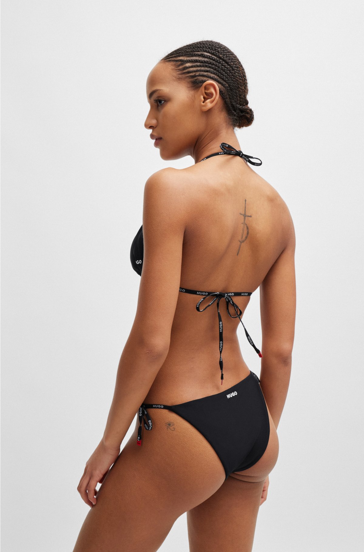 Branded-strap triangle bikini top with logo detail, Black