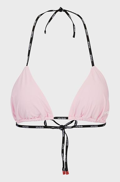 Branded-strap triangle bikini top with logo detail, light pink