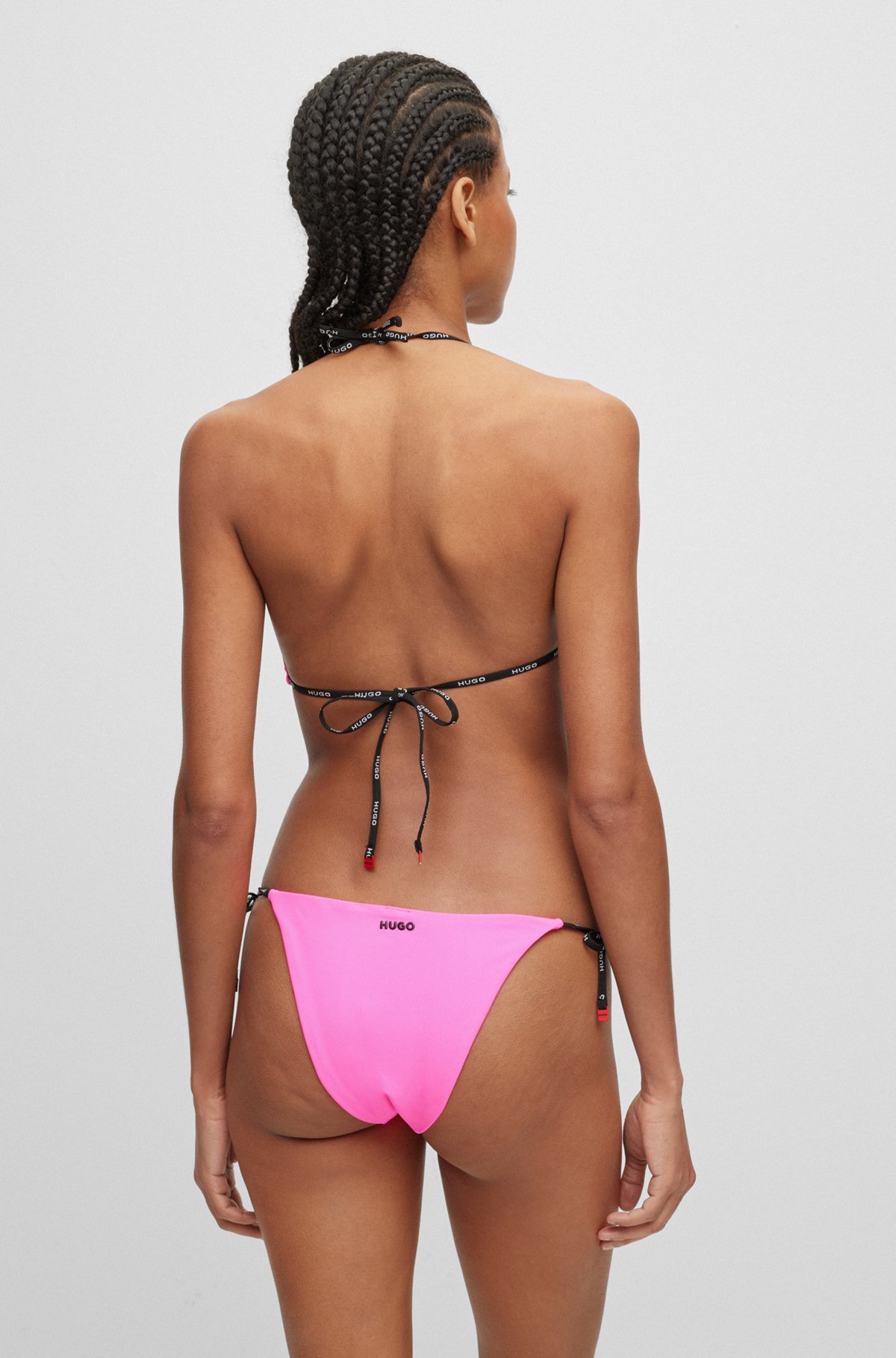 Branded-strap triangle bikini top with logo detail, Pink
